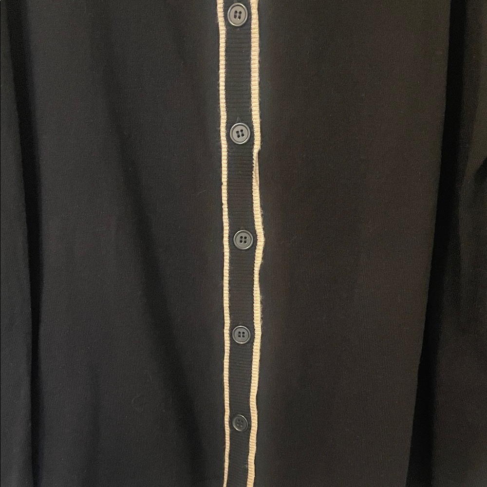 Max Studio Black Button-Up Top with Cream Trim - Picture 3 of 3
